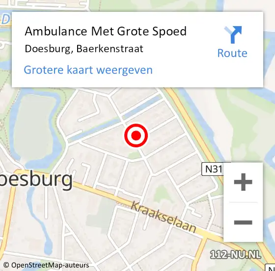 Locatie op kaart van de 112 melding: Ambulance Met Grote Spoed Naar Doesburg, Baerkenstraat op 27 december 2017 15:34