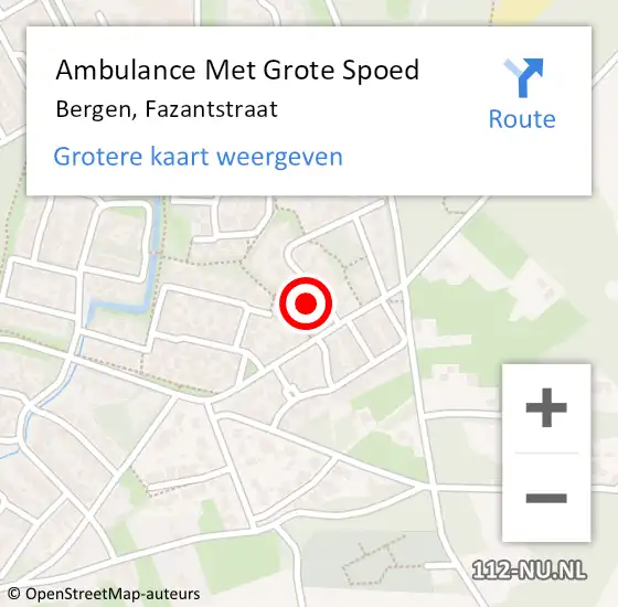 Locatie op kaart van de 112 melding: Ambulance Met Grote Spoed Naar Bergen, Fazantstraat op 27 december 2017 16:16