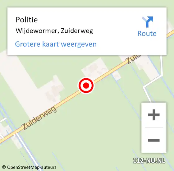 Locatie op kaart van de 112 melding: Politie Wijdewormer, Zuiderweg op 27 december 2017 16:21