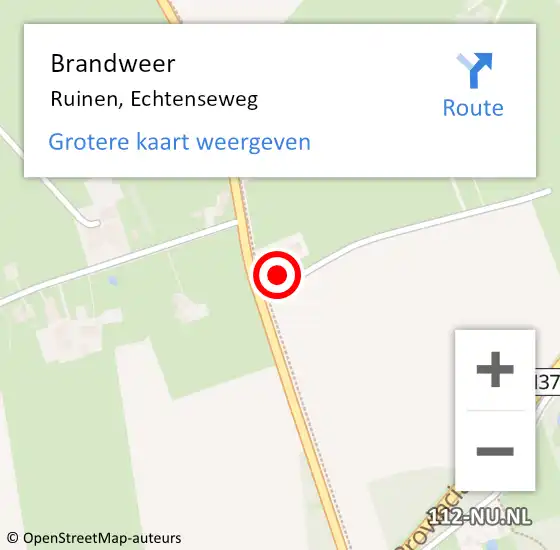 Locatie op kaart van de 112 melding: Brandweer Ruinen, Echtenseweg op 27 december 2017 16:48