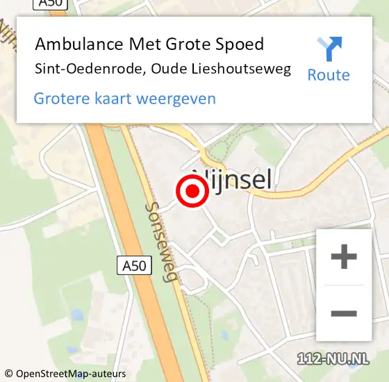 Locatie op kaart van de 112 melding: Ambulance Met Grote Spoed Naar Sint-Oedenrode, Oude Lieshoutseweg op 27 december 2017 17:16