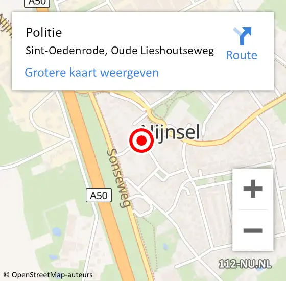 Locatie op kaart van de 112 melding: Politie Sint-Oedenrode, Oude Lieshoutseweg op 27 december 2017 17:18