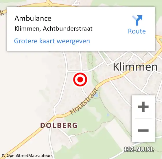 Locatie op kaart van de 112 melding: Ambulance Klimmen, Achtbunderstraat op 11 februari 2014 09:01