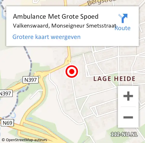 Locatie op kaart van de 112 melding: Ambulance Met Grote Spoed Naar Valkenswaard, Monseigneur Smetsstraat op 27 december 2017 19:33