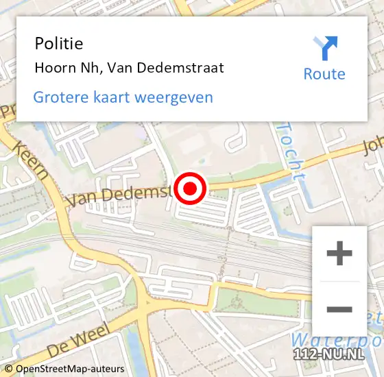 Locatie op kaart van de 112 melding: Politie Hoorn Nh, Van Dedemstraat op 27 december 2017 20:03