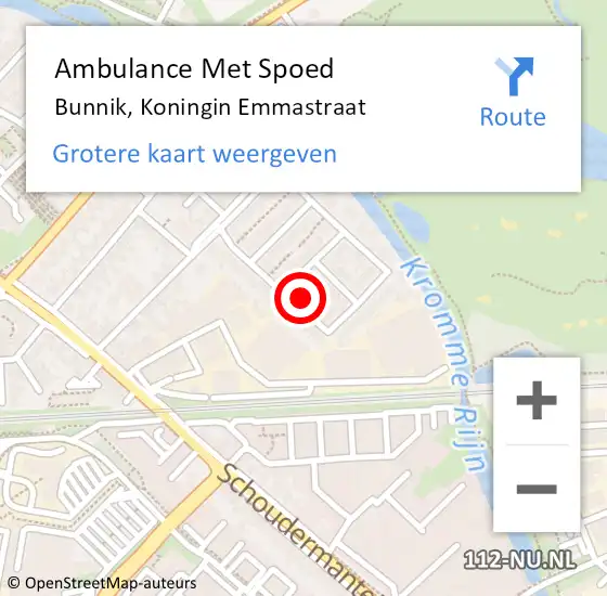 Locatie op kaart van de 112 melding: Ambulance Met Spoed Naar Bunnik, Koningin Emmastraat op 27 december 2017 21:37