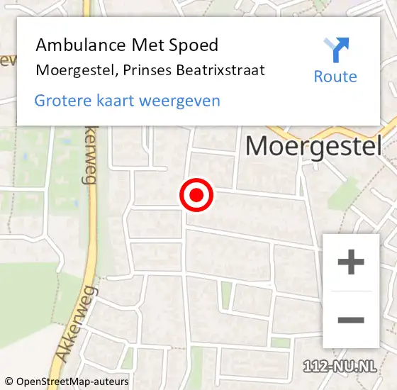 Locatie op kaart van de 112 melding: Ambulance Met Spoed Naar Moergestel, Prinses Beatrixstraat op 27 december 2017 22:29