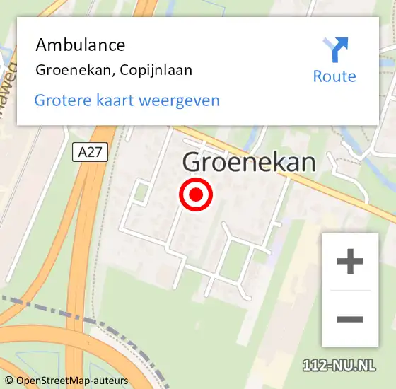 Locatie op kaart van de 112 melding: Ambulance Groenekan, Copijnlaan op 27 december 2017 23:32