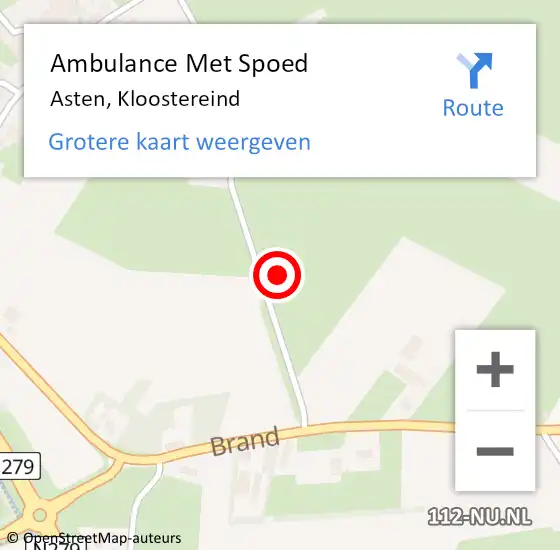 Locatie op kaart van de 112 melding: Ambulance Met Spoed Naar Asten, Kloostereind op 28 december 2017 00:36