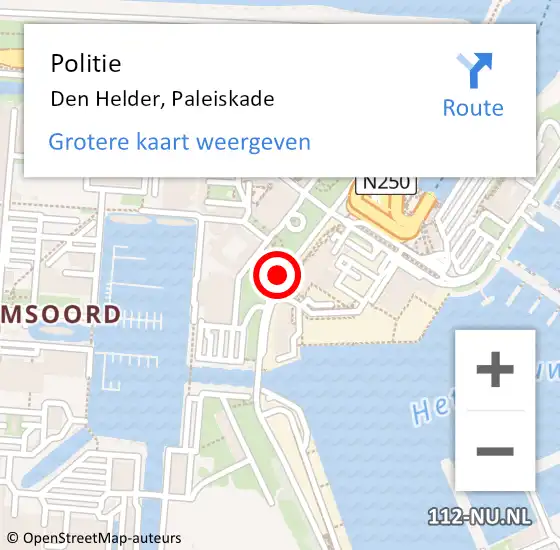 Locatie op kaart van de 112 melding: Politie Den Helder, Paleiskade op 28 december 2017 09:22