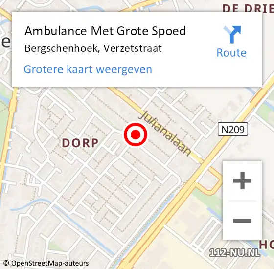 Locatie op kaart van de 112 melding: Ambulance Met Grote Spoed Naar Bergschenhoek, Verzetstraat op 28 december 2017 09:35