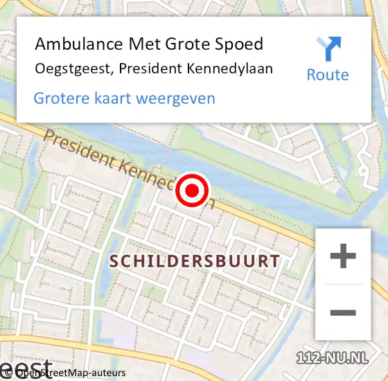 Locatie op kaart van de 112 melding: Ambulance Met Grote Spoed Naar Oegstgeest, President Kennedylaan op 28 december 2017 10:13