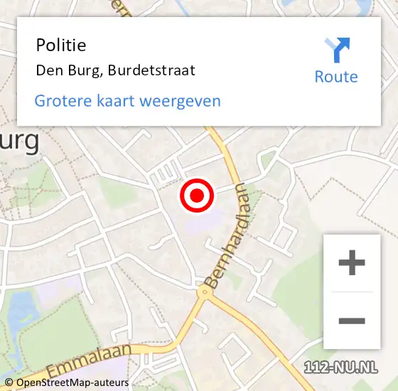 Locatie op kaart van de 112 melding: Politie Den Burg, Burdetstraat op 28 december 2017 12:12