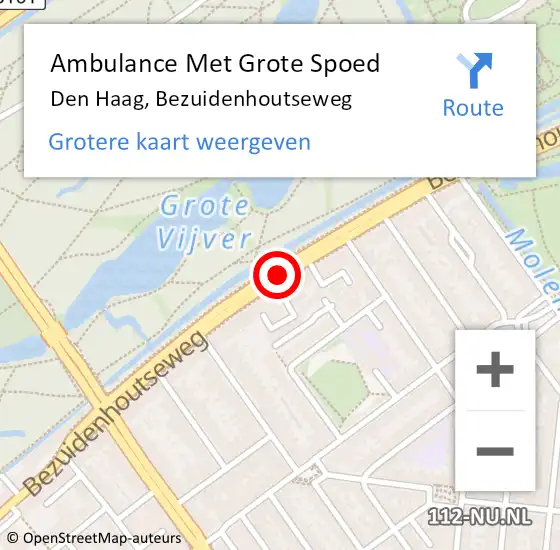 Locatie op kaart van de 112 melding: Ambulance Met Grote Spoed Naar Den Haag, Bezuidenhoutseweg op 28 december 2017 12:21