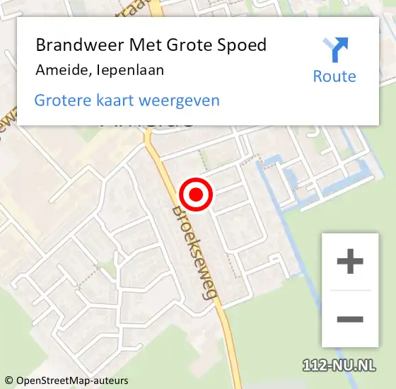 Locatie op kaart van de 112 melding: Brandweer Met Grote Spoed Naar Ameide, Iepenlaan op 28 december 2017 12:53