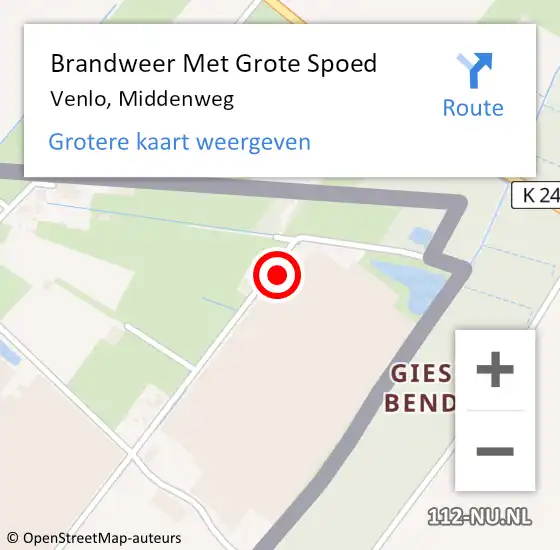 Locatie op kaart van de 112 melding: Brandweer Met Grote Spoed Naar Venlo, Middenweg op 28 december 2017 13:50