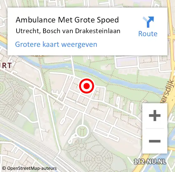 Locatie op kaart van de 112 melding: Ambulance Met Grote Spoed Naar Utrecht, Bosch van Drakesteinlaan op 28 december 2017 14:10