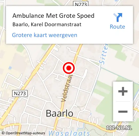 Locatie op kaart van de 112 melding: Ambulance Met Grote Spoed Naar Baarlo, Karel Doormanstraat op 11 februari 2014 10:34