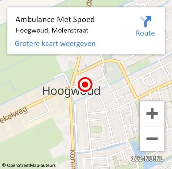 Locatie op kaart van de 112 melding: Ambulance Met Spoed Naar Hoogwoud, Molenstraat op 28 december 2017 15:55