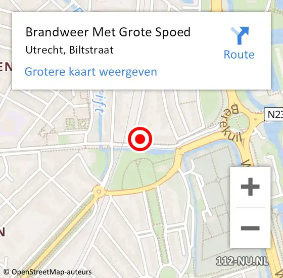 Locatie op kaart van de 112 melding: Brandweer Met Grote Spoed Naar Utrecht, Biltstraat op 28 december 2017 17:48