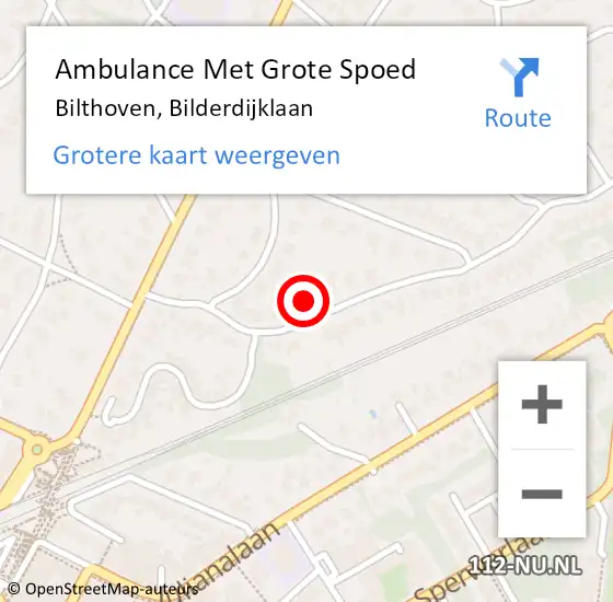 Locatie op kaart van de 112 melding: Ambulance Met Grote Spoed Naar Bilthoven, Bilderdijklaan op 28 december 2017 18:06