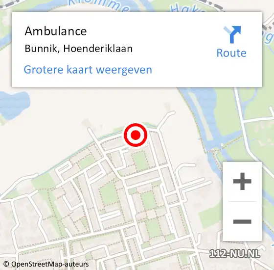 Locatie op kaart van de 112 melding: Ambulance Bunnik, Hoenderiklaan op 28 december 2017 18:07