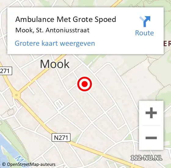 Locatie op kaart van de 112 melding: Ambulance Met Grote Spoed Naar Mook, St. Antoniusstraat op 28 december 2017 18:56