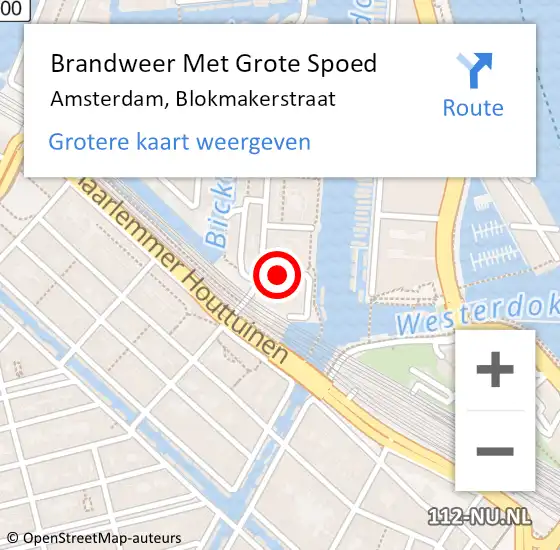 Locatie op kaart van de 112 melding: Brandweer Met Grote Spoed Naar Amsterdam, Blokmakerstraat op 28 december 2017 20:44