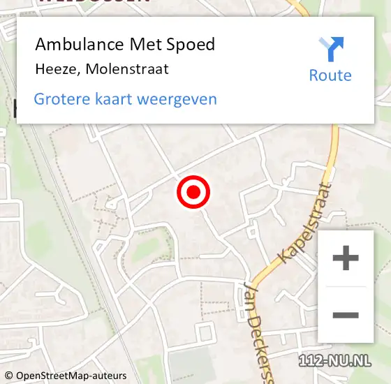 Locatie op kaart van de 112 melding: Ambulance Met Spoed Naar Heeze, Molenstraat op 28 december 2017 22:34