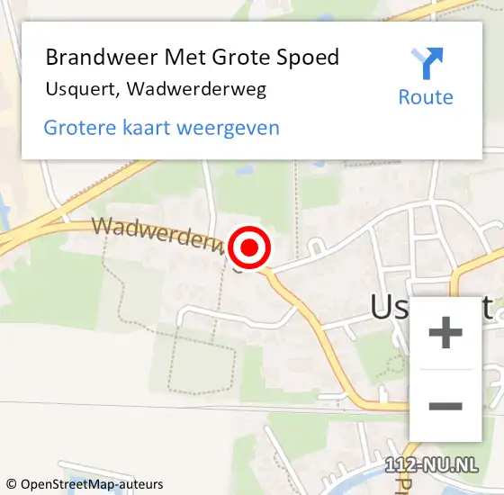 Locatie op kaart van de 112 melding: Brandweer Met Grote Spoed Naar Usquert, Wadwerderweg op 29 december 2017 00:23