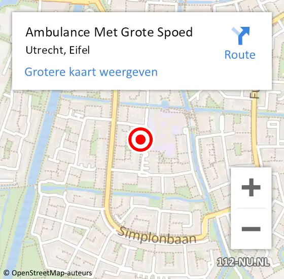 Locatie op kaart van de 112 melding: Ambulance Met Grote Spoed Naar Utrecht, Eifel op 29 december 2017 00:58