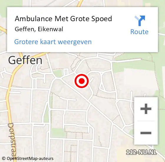 Locatie op kaart van de 112 melding: Ambulance Met Grote Spoed Naar Geffen, Eikenwal op 29 december 2017 01:00