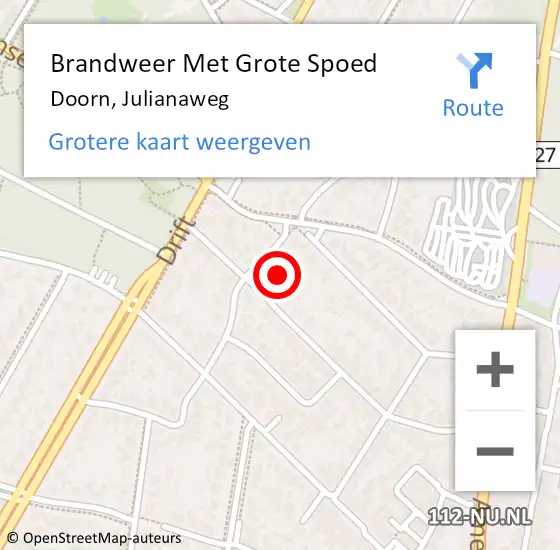 Locatie op kaart van de 112 melding: Brandweer Met Grote Spoed Naar Doorn, Julianaweg op 29 december 2017 01:14