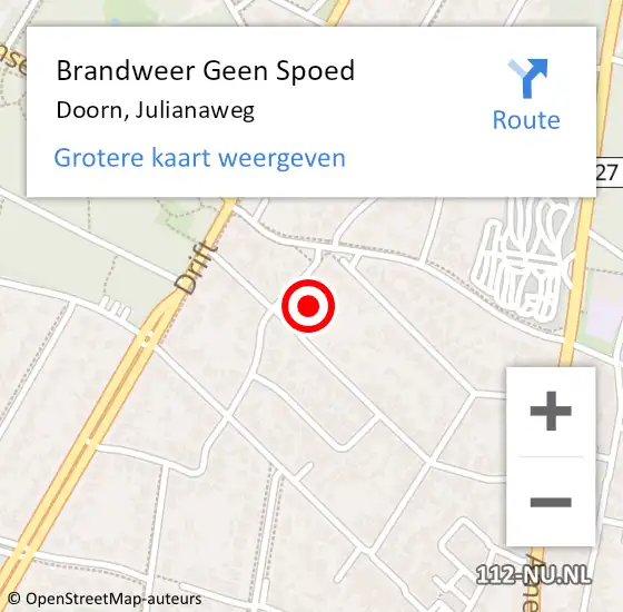 Locatie op kaart van de 112 melding: Brandweer Geen Spoed Naar Doorn, Julianaweg op 29 december 2017 01:15