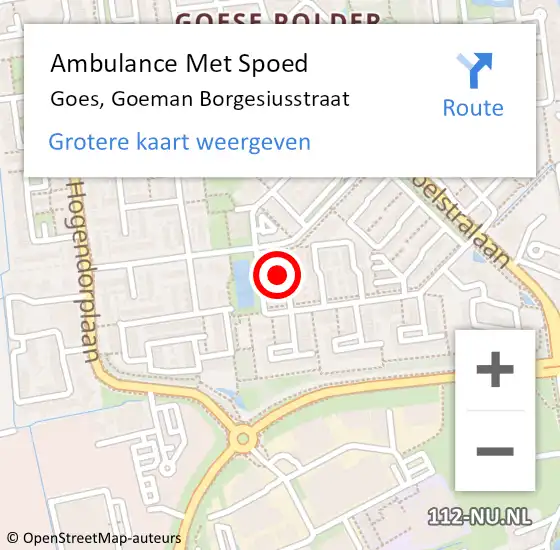 Locatie op kaart van de 112 melding: Ambulance Met Spoed Naar Goes, Goeman Borgesiusstraat op 29 december 2017 01:25