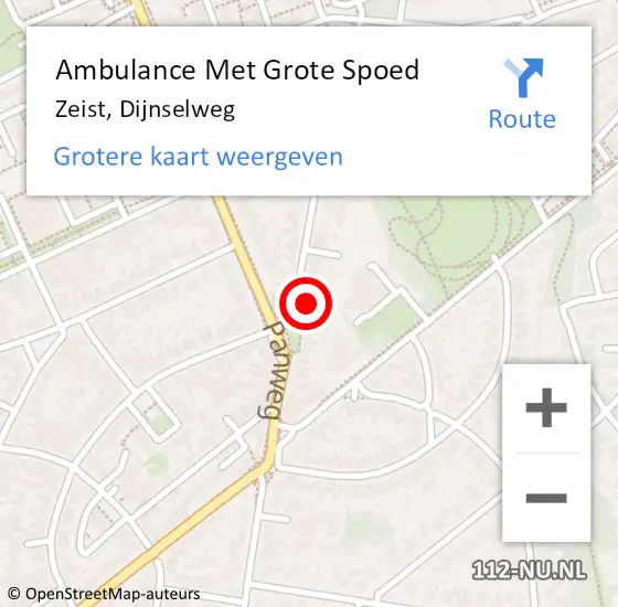 Locatie op kaart van de 112 melding: Ambulance Met Grote Spoed Naar Zeist, Dijnselweg op 29 december 2017 03:45