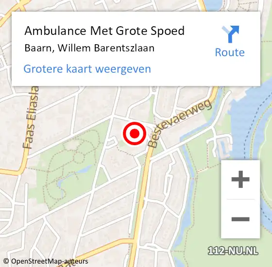 Locatie op kaart van de 112 melding: Ambulance Met Grote Spoed Naar Baarn, Willem Barentszlaan op 29 december 2017 07:07