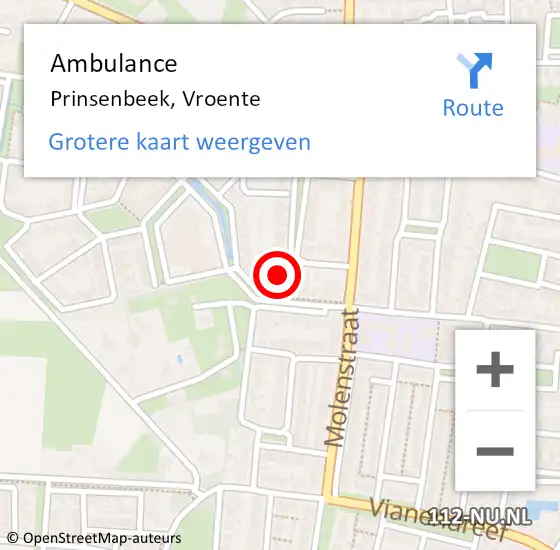 Locatie op kaart van de 112 melding: Ambulance Prinsenbeek, Vroente op 29 december 2017 08:02