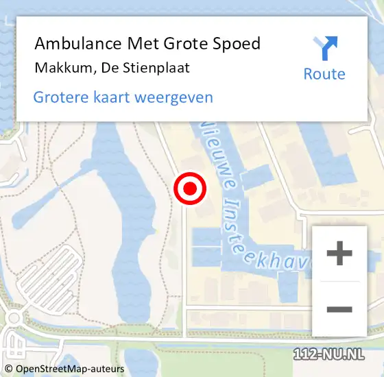 Locatie op kaart van de 112 melding: Ambulance Met Grote Spoed Naar Makkum, De Stienplaat op 29 december 2017 11:04