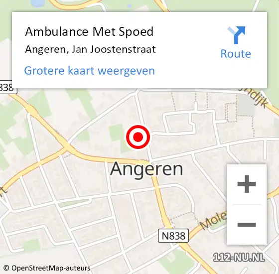 Locatie op kaart van de 112 melding: Ambulance Met Spoed Naar Angeren, Jan Joostenstraat op 29 december 2017 11:43