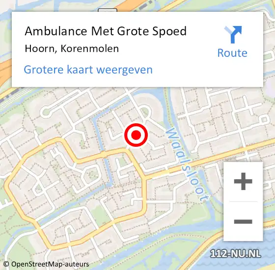 Locatie op kaart van de 112 melding: Ambulance Met Grote Spoed Naar Hoorn, Korenmolen op 29 december 2017 11:51