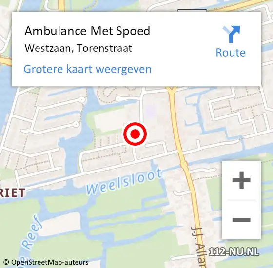 Locatie op kaart van de 112 melding: Ambulance Met Spoed Naar Westzaan, Torenstraat op 29 december 2017 12:53