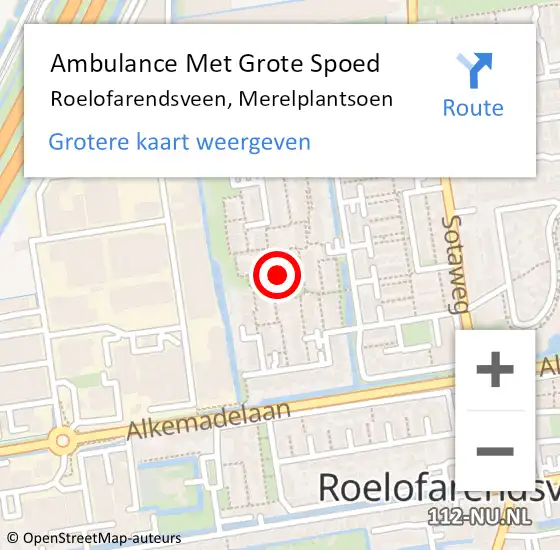 Locatie op kaart van de 112 melding: Ambulance Met Grote Spoed Naar Roelofarendsveen, Merelplantsoen op 29 december 2017 13:16