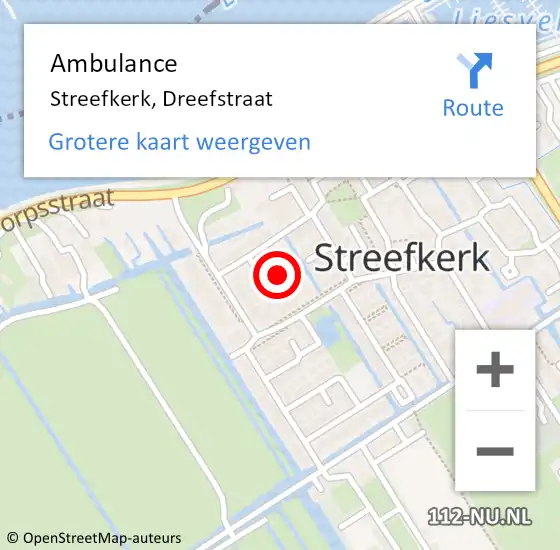 Locatie op kaart van de 112 melding: Ambulance Streefkerk, Dreefstraat op 29 december 2017 15:14