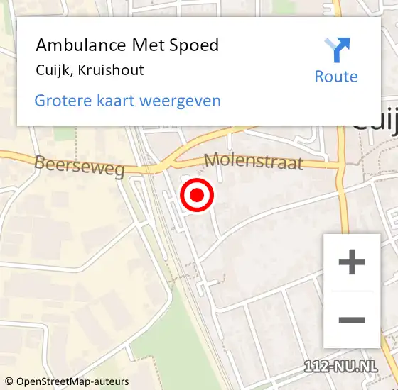 Locatie op kaart van de 112 melding: Ambulance Met Spoed Naar Cuijk, Kruishout op 29 december 2017 16:08