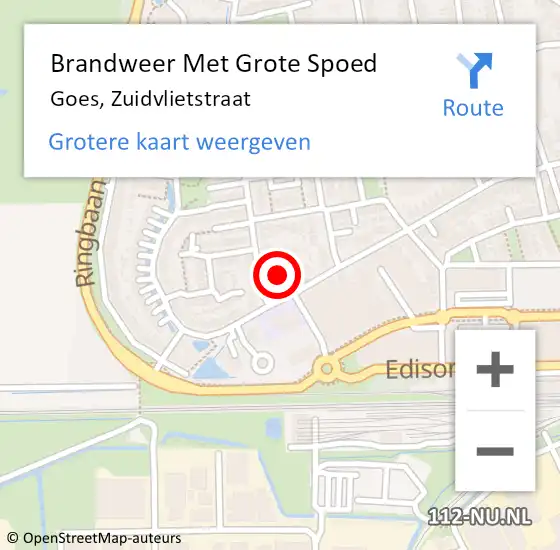 Locatie op kaart van de 112 melding: Brandweer Met Grote Spoed Naar Goes, Zuidvlietstraat op 29 december 2017 17:22