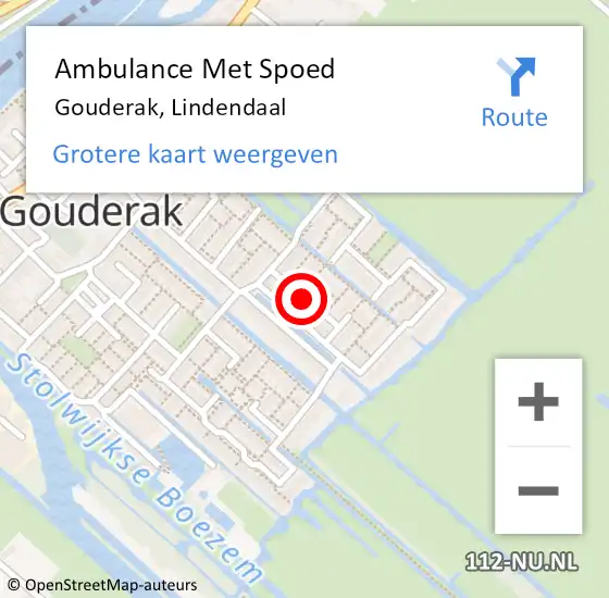 Locatie op kaart van de 112 melding: Ambulance Met Spoed Naar Gouderak, Lindendaal op 29 december 2017 18:37