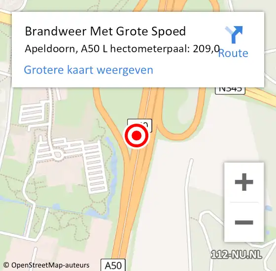 Locatie op kaart van de 112 melding: Brandweer Met Grote Spoed Naar Apeldoorn, A50 R hectometerpaal: 211,3 op 29 december 2017 21:14