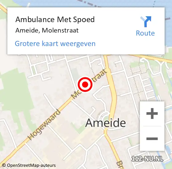 Locatie op kaart van de 112 melding: Ambulance Met Spoed Naar Ameide, Molenstraat op 29 december 2017 22:30
