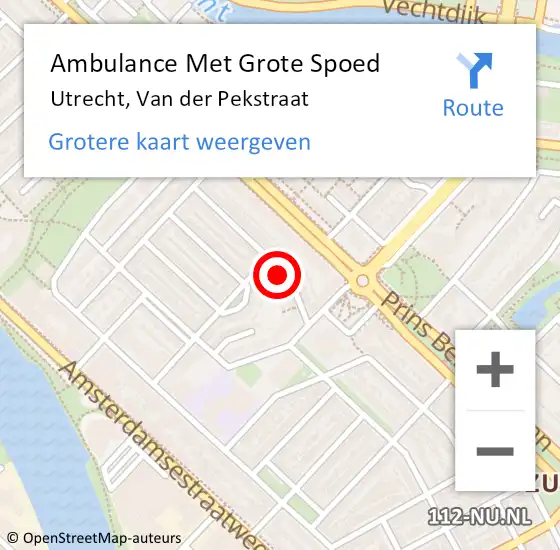 Locatie op kaart van de 112 melding: Ambulance Met Grote Spoed Naar Utrecht, Van der Pekstraat op 30 december 2017 00:10